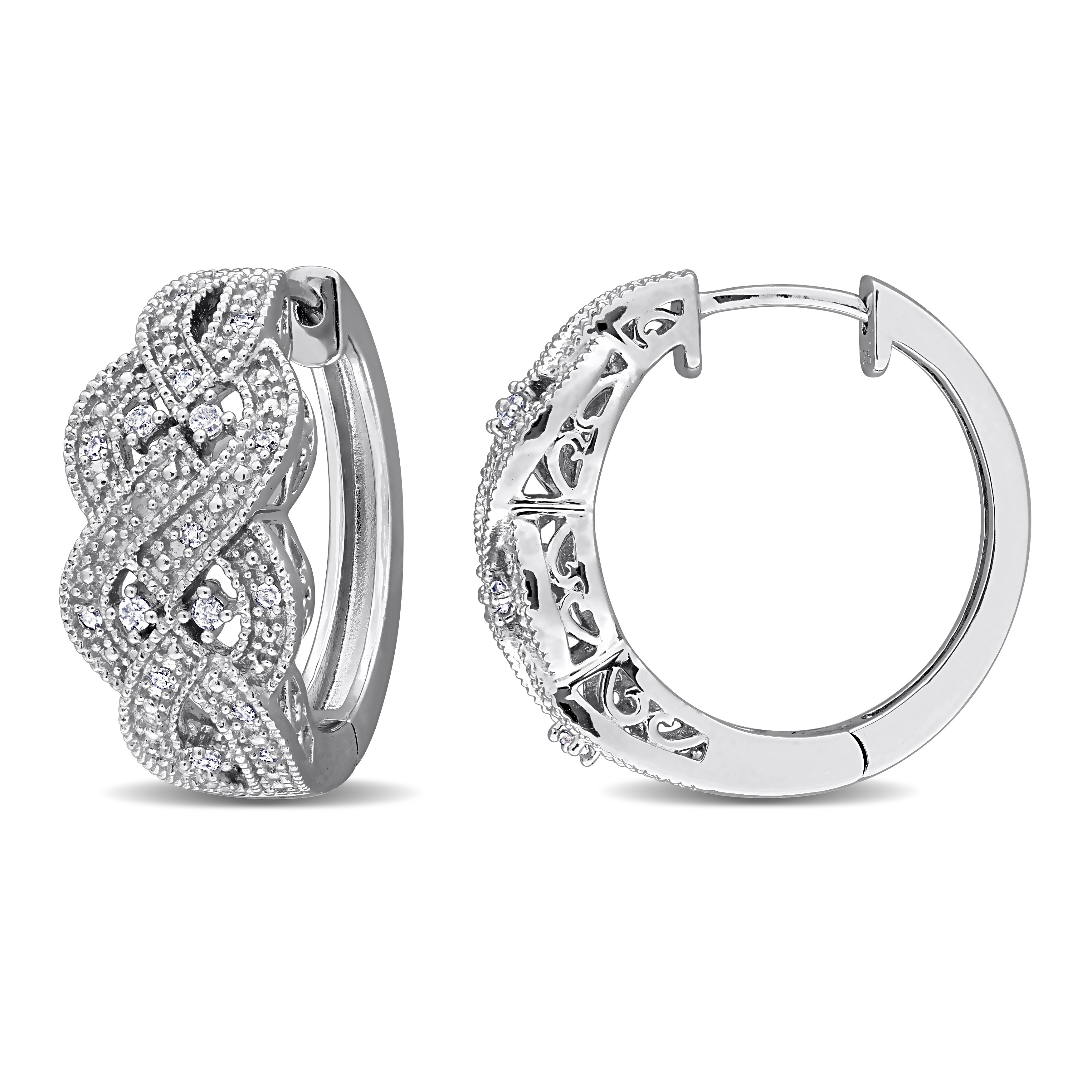 Miadora Braided Diamond Hoop Earrings Sterling Silver (1/5ct TDW)