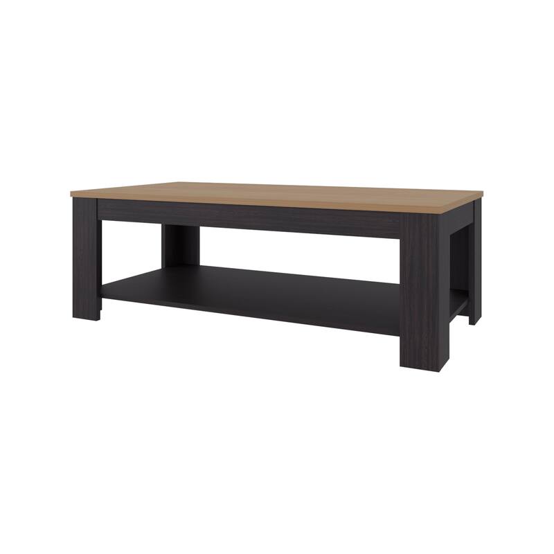 Modern Coffee Table with Shelf Two Tone Finish Compact Living Room Design