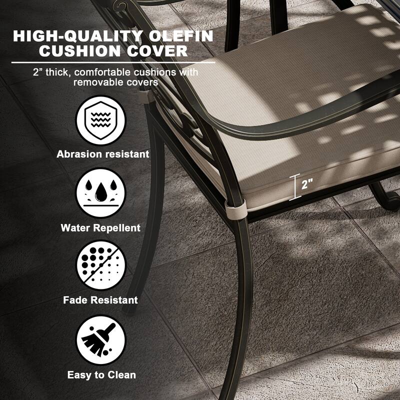 Cast Aluminum Outdoor Dining Armchair with Cushion (Set of 4)