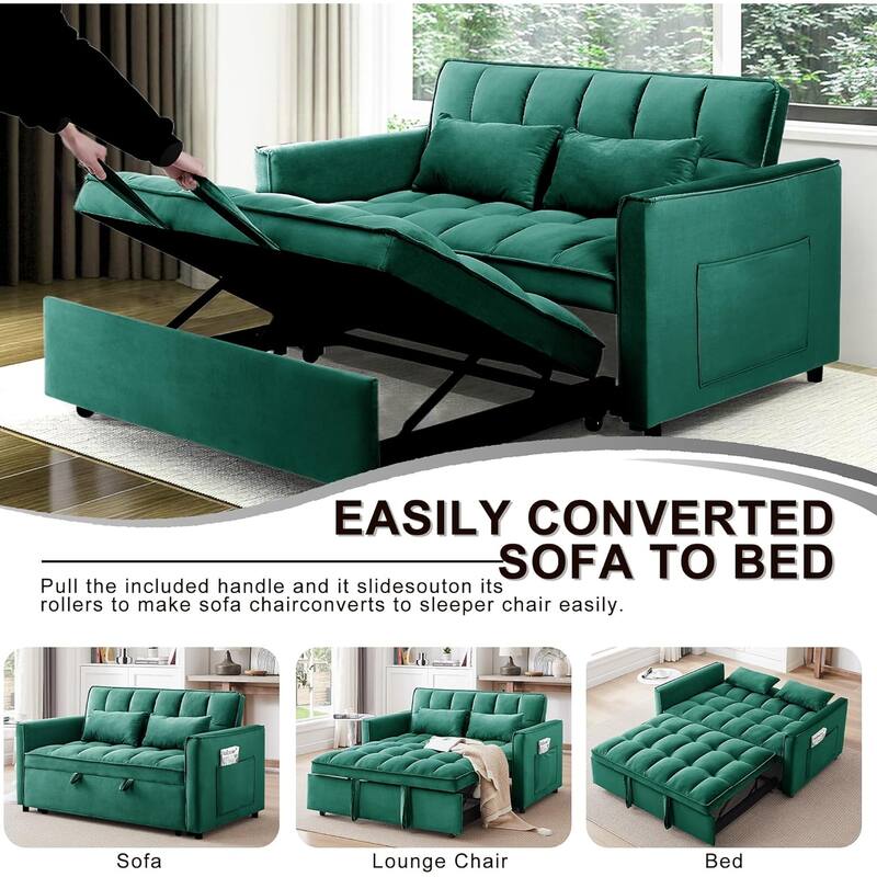 3 in 1 Convertible Sleeper Sofa Bed, Futon Couches for Living Room with Side Pocket, Adjustable Backrest