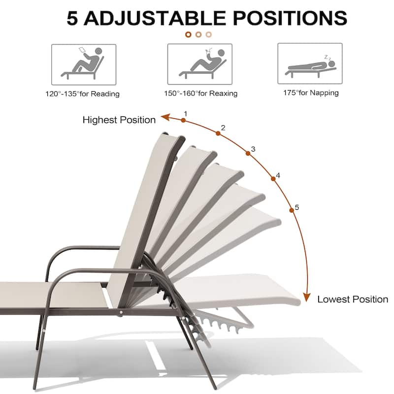Outdoor Patio Lounger Aluminum Adjustable Chaise Lounge Chairs with Arms (Set of 2/4) - See Picture