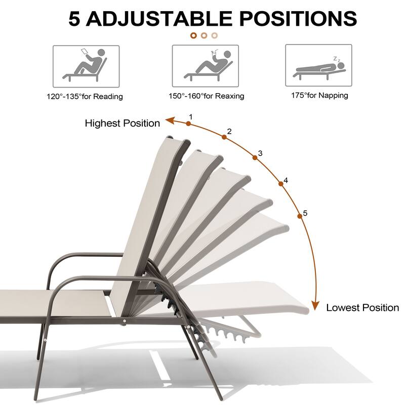 Set of 2/4 Outdoor Aluminum Chaise Lounge Chairs with Adjustable Backrest