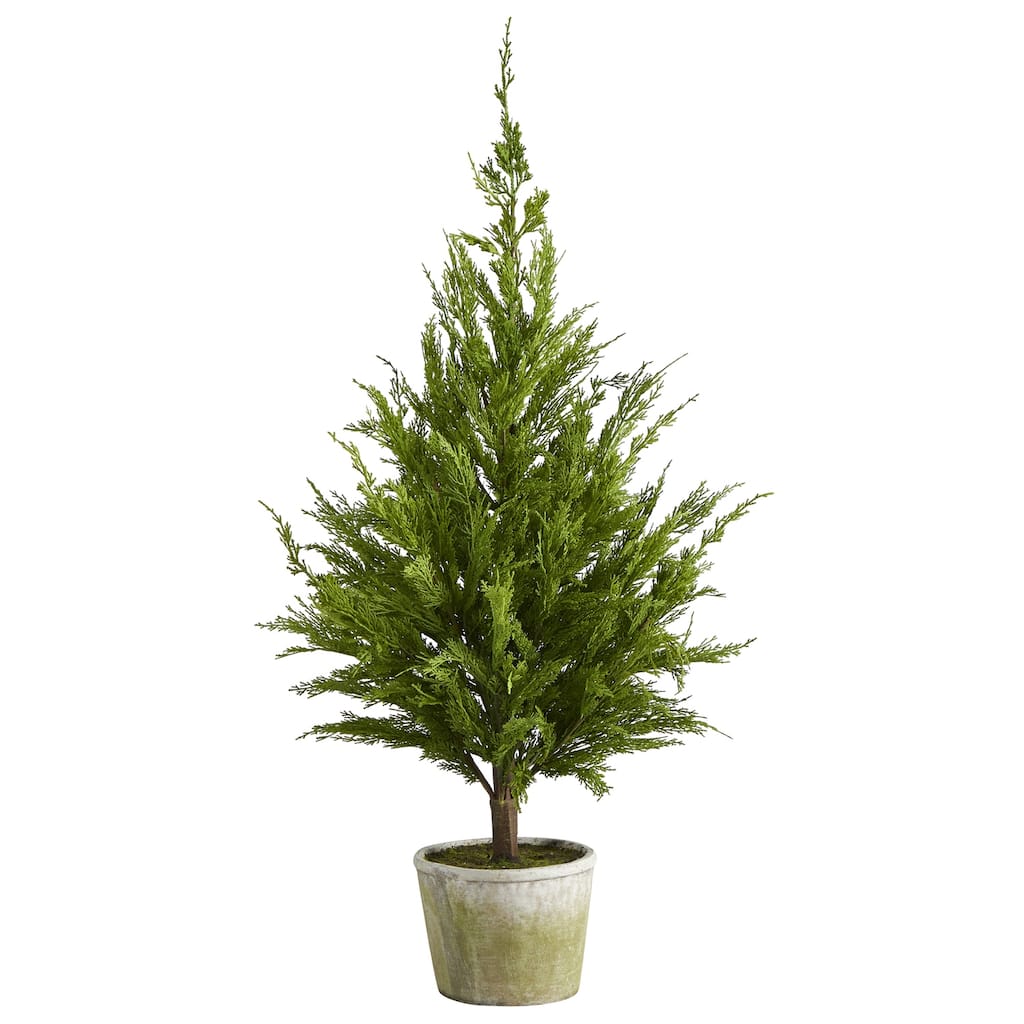 Artificial Christmas Tree with Planter - 3.5ft Holiday Decor Pine Look Tree - Green - 41-50 Inches