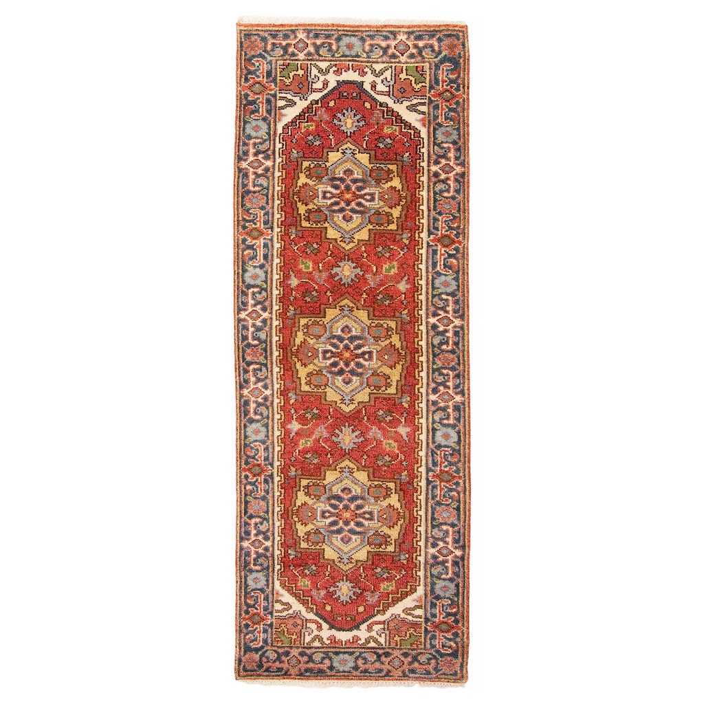 ECARPETGALLERY Hand-knotted Serapi Heritage Dark Red Wool Rug - 2'7 x 7'9