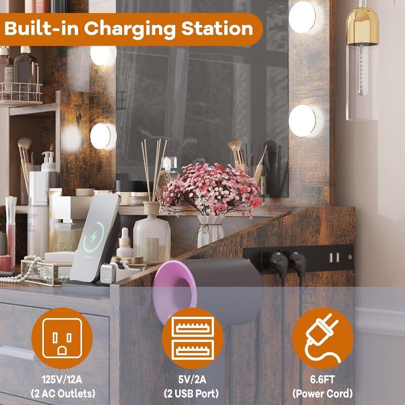 Dressing Table, Makeup Vanity Desk with Mirror and Lights for Bedroom