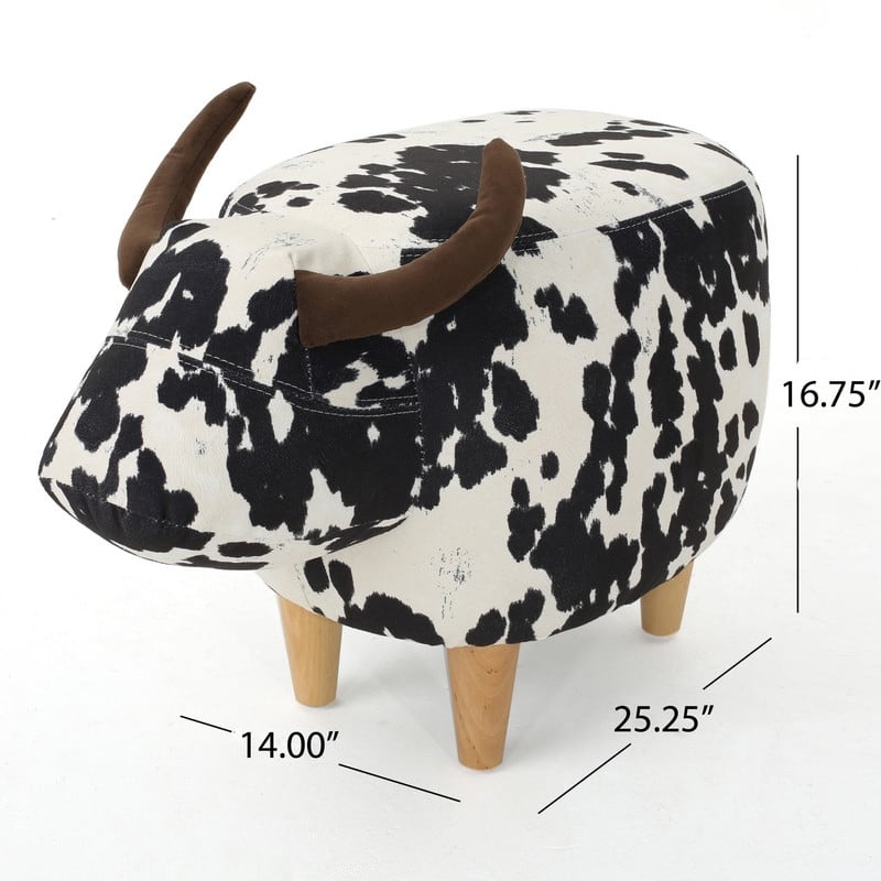 Christopher Knight Home Bessie Patterned Velvet Cow Ottoman, Black And White Cow Hide