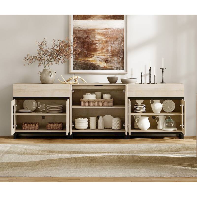 WAMPAT 3 in 1 Modern Sideboard with Adjustable Shelves and 2 Drawers, Coffee Bar Cabinet for Living Room, Kitchen