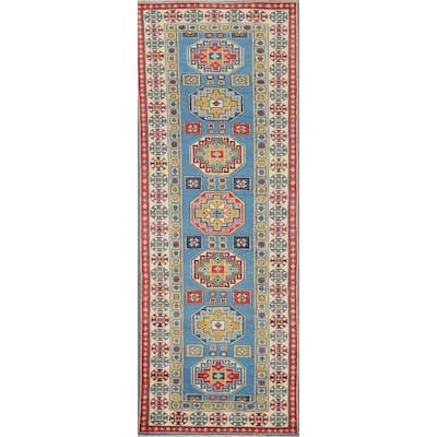 Blue Kazak Runner Rug Hand-Knotted Wool Carpet - 2'9" x 9'3"