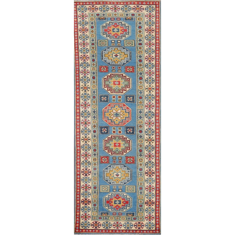Blue Kazak Runner Rug Hand-Knotted Wool Carpet - 2'9" x 9'3"