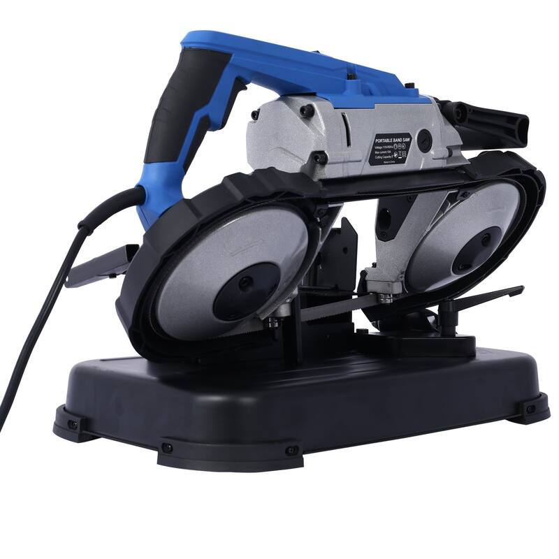 Portable Band Saw, Metal Cutting Circular Saw With Removable Stainless Steel Base, Adjustable Cutting Angle - blue
