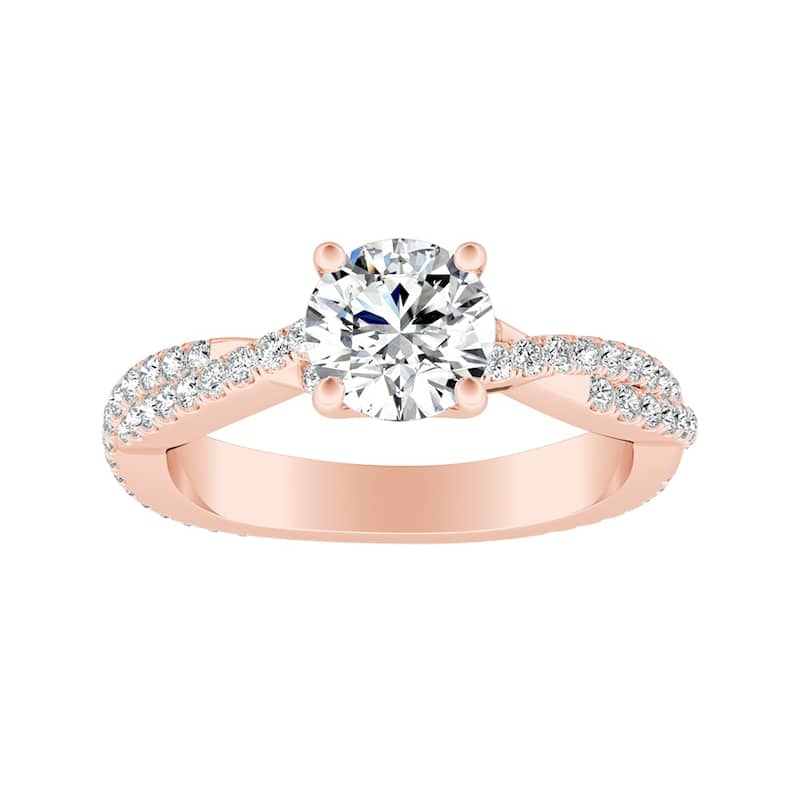 Auriya 14k Gold 2 1/2ct Twisted Moissanite and 1/2ctw Diamond Engagement Ring