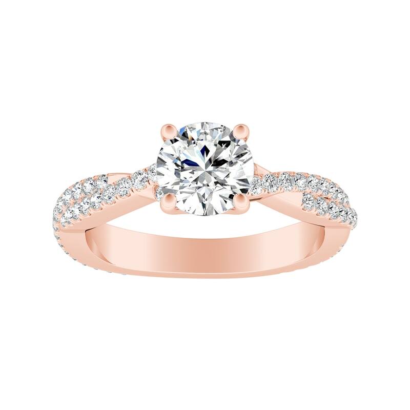 Auriya 14k Gold 2 1/2ct Twisted Moissanite and 1/2ctw Diamond Engagement Ring - Rose - 8.5