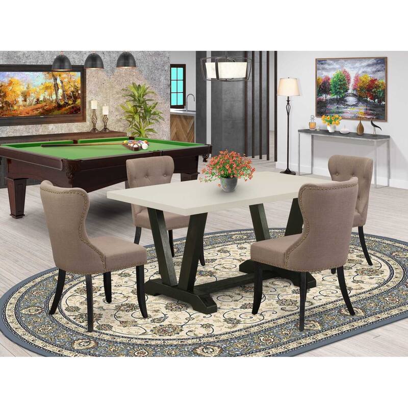 HomeStock 5-Piece Rectangle Natural Oak Finish Solid Wood Top Dining table with 4 Chairs with Lattice Back