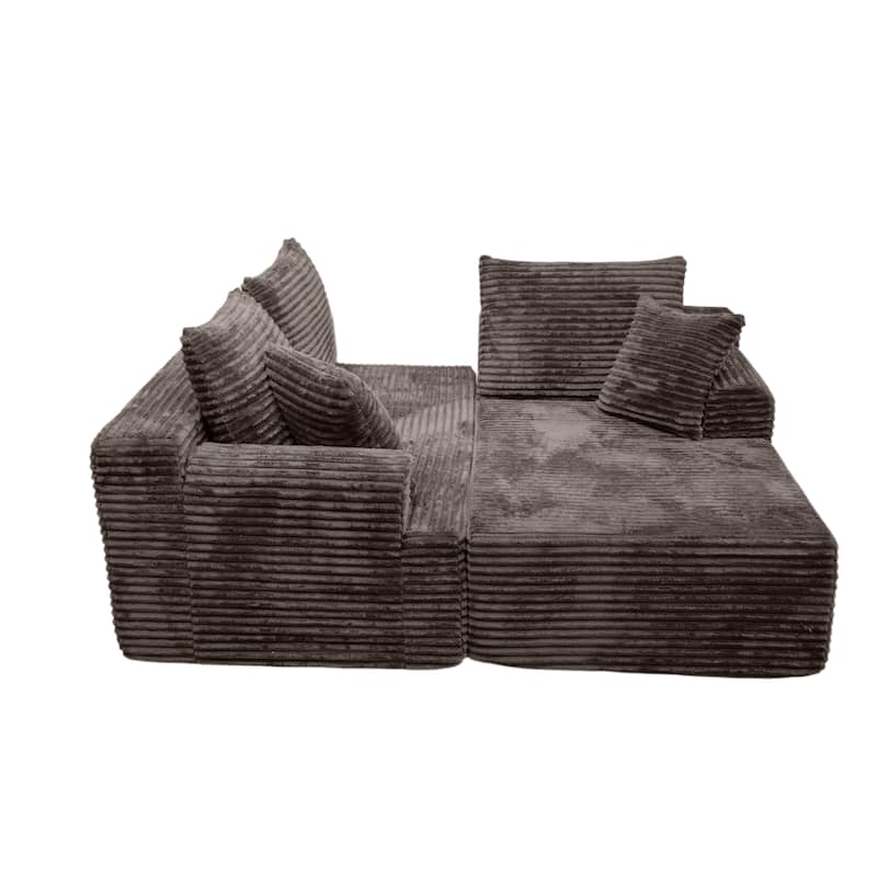 L-Shaped Corner Sectional Sofa Set with Side Chaise Lounge, Soft Foam Cushion Modular Sofa Corduroy Leisure Couch