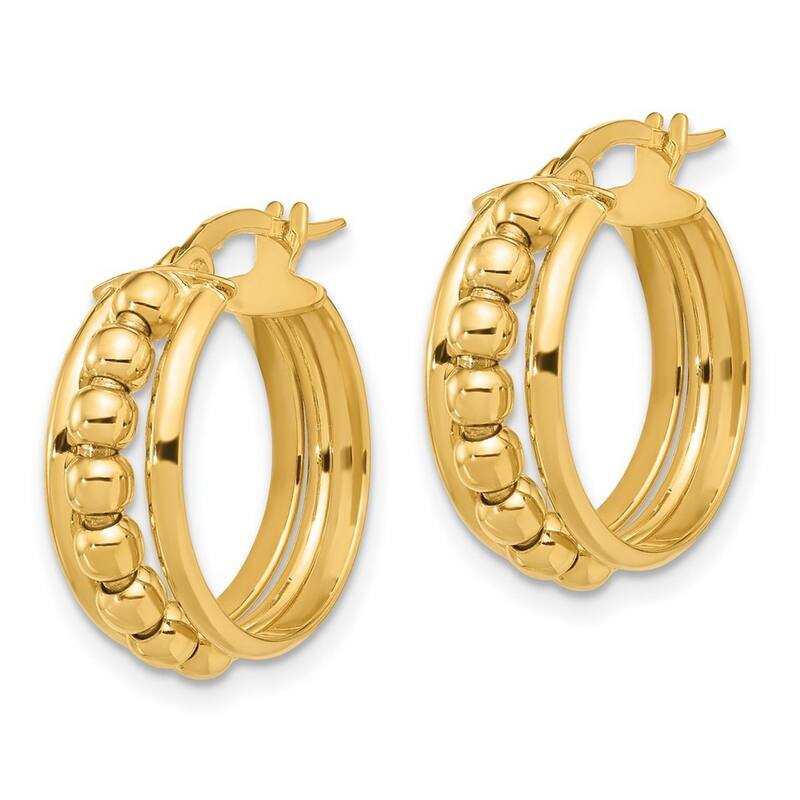 Curata 14k Yellow Gold Polished and Beaded Hoop Earrings - 19.3x19.2mm