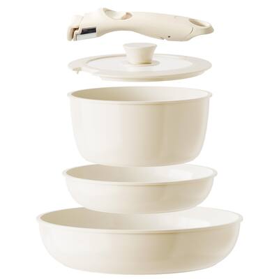 Pots and Pans, Nonstick Kitchen Cookware Sets, Non Toxic Pots & Pans Non Stick, PFAS PFOA & PTFE Free, Detachable Handle 5 Piece