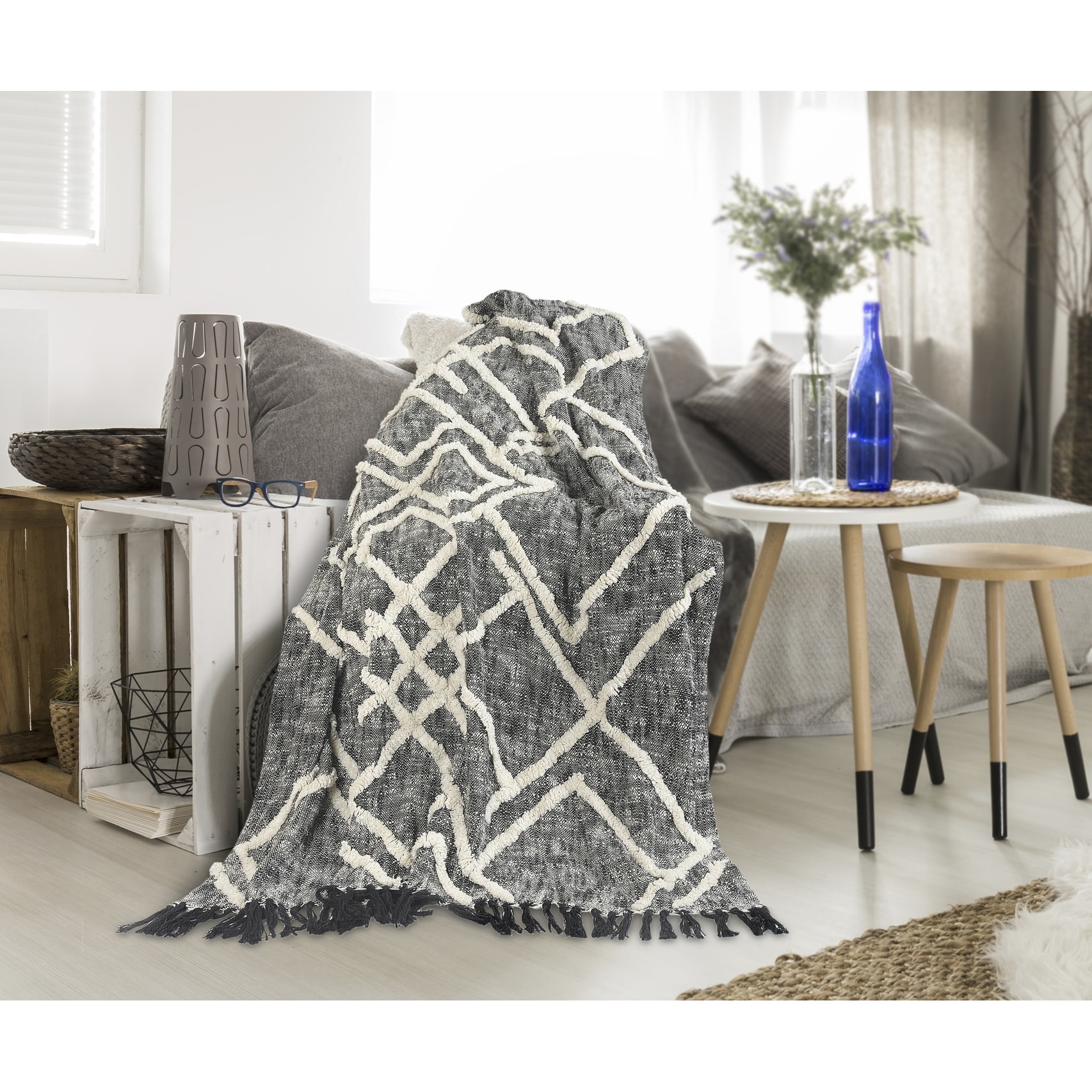 Black and sales white bed throw