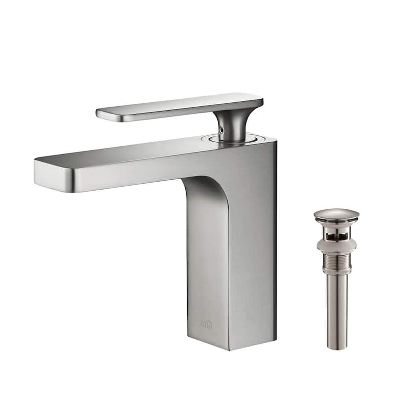 Lead Free Solid Brass Single Handle Bathroom Vanity Sink Faucet with Water Hose - Brushed Nickel W/ Pop Up Drain