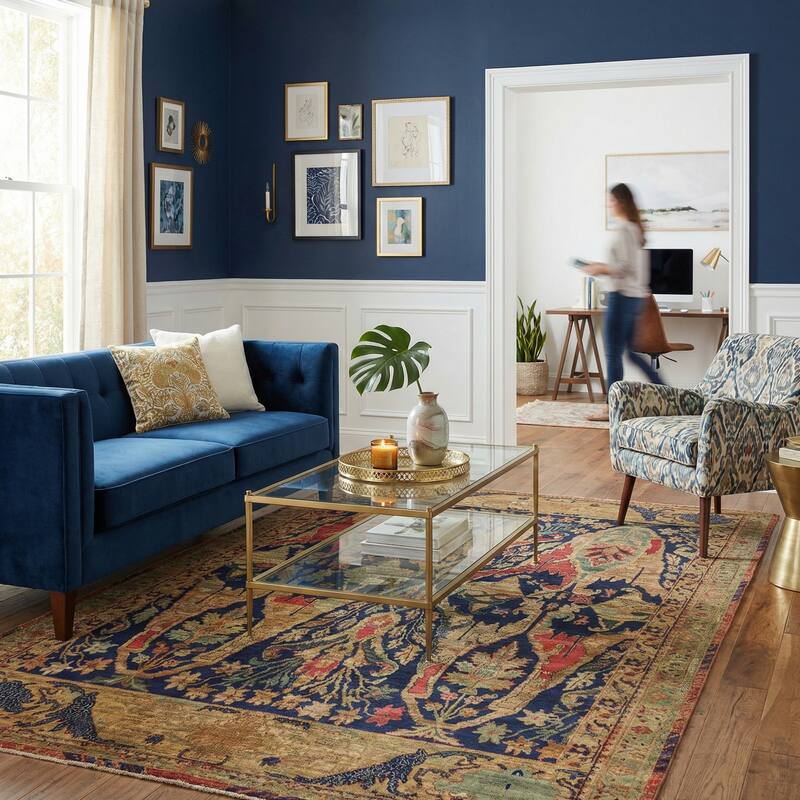 EXQUISITE RUGS Jurassic Hand-knotted New Zealand Wool Beige/Blue/Gold Area Rug.