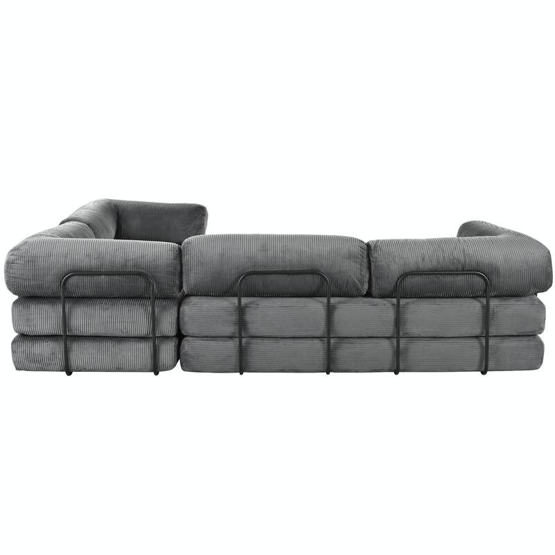 L-Shaped Modular Sofa Bed in Cozy Corduroy Fabric