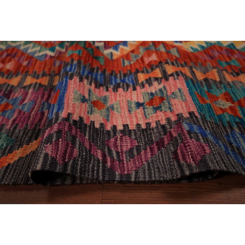 South Western Orange Kilim Oriental Area Rug Hand-Woven Wool Carpet - 10'2" x 12'11"
