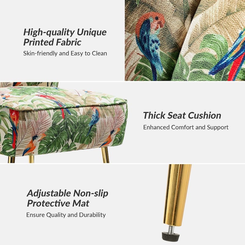 Amata Bold Patterned Tufted Side Chair with Goldtone Legs