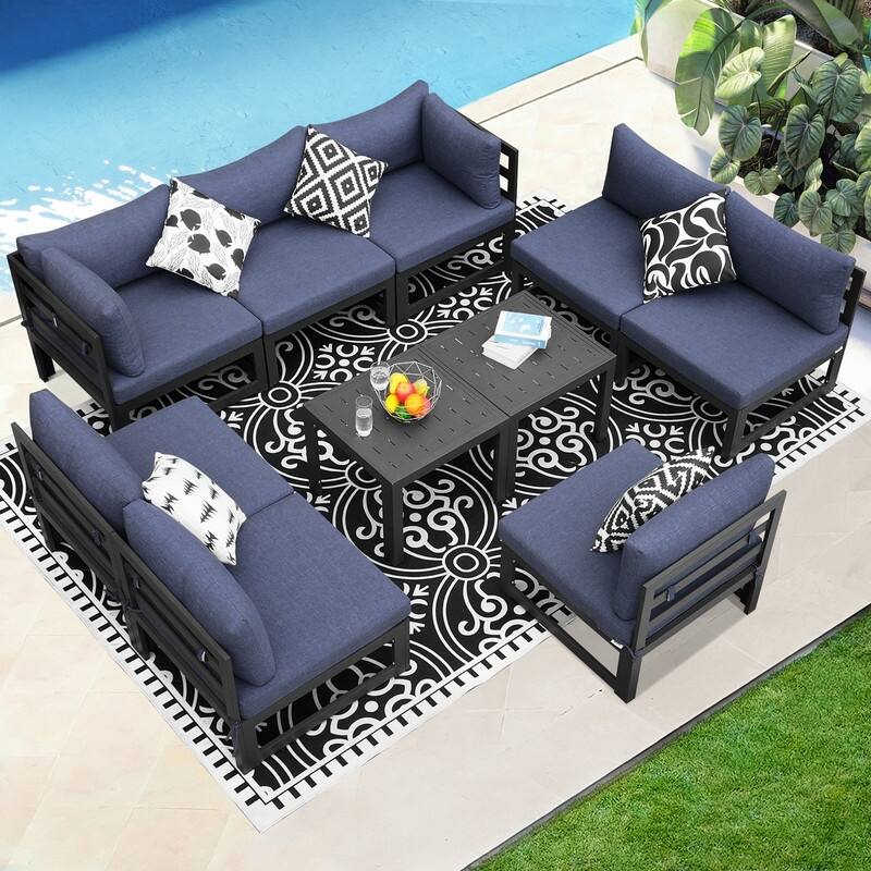 FINCATI Oversized Modular Aluminum Outdoor Furniture Set, 29" Deep Wide Sectional Seating Aluminum Patio Set with Coffee Tables - Blue
