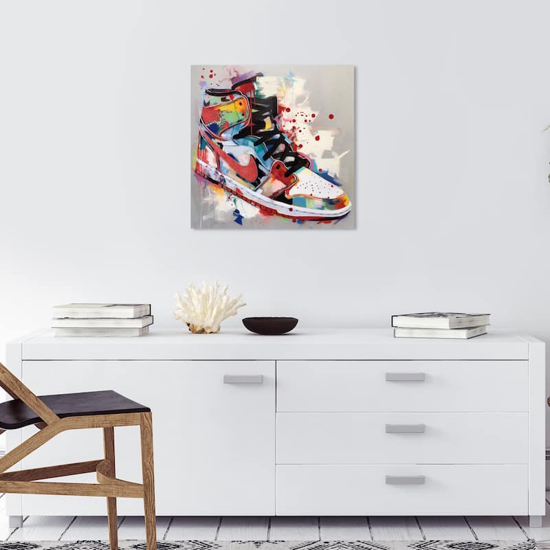 Wynwood Studio Fashion and Glam Artsy Sneaker Red and Modern & Contemporary Wall Art Canvas Print - 20 x 20