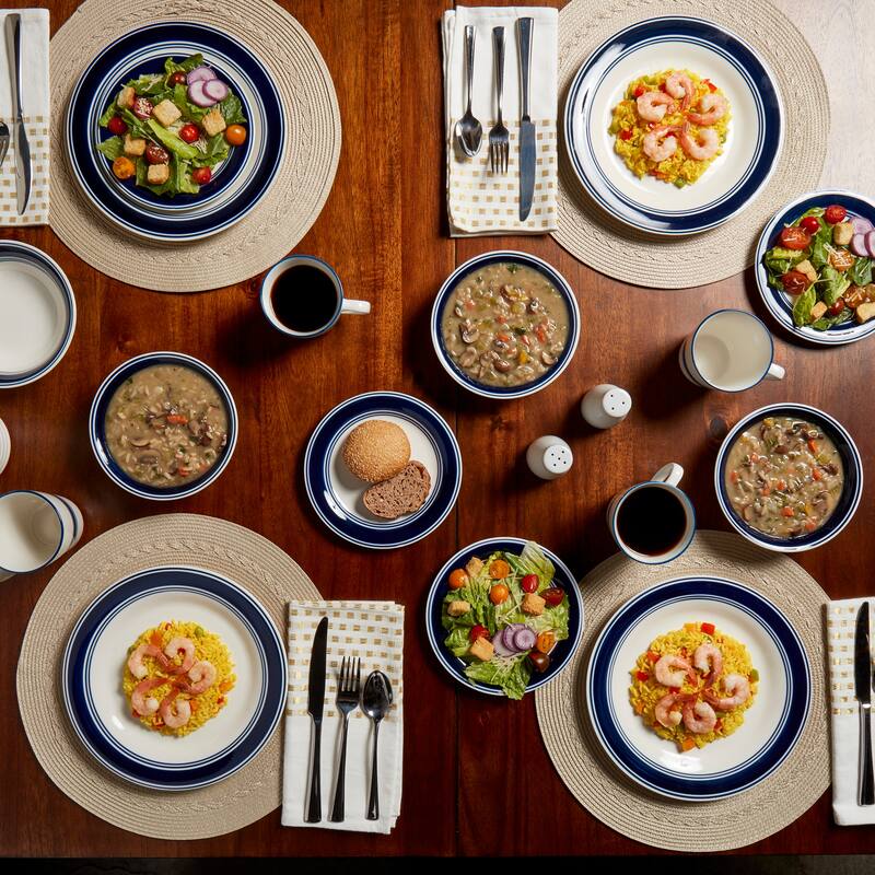 Tabletops Gallery Blue Stripe Porcelain 16-piece Dinnerware Set