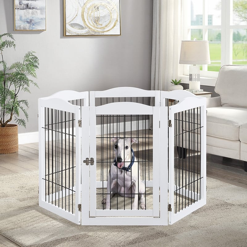 Unipaws Pet Playpen with Wire 6 Panels Freestanding Dog Gate - 22"Wx31.5"H, 6 panels - White