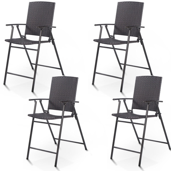 Costway 4 PCS Folding Rattan Wicker Bar Stool Chair Indoor &Outdoor
