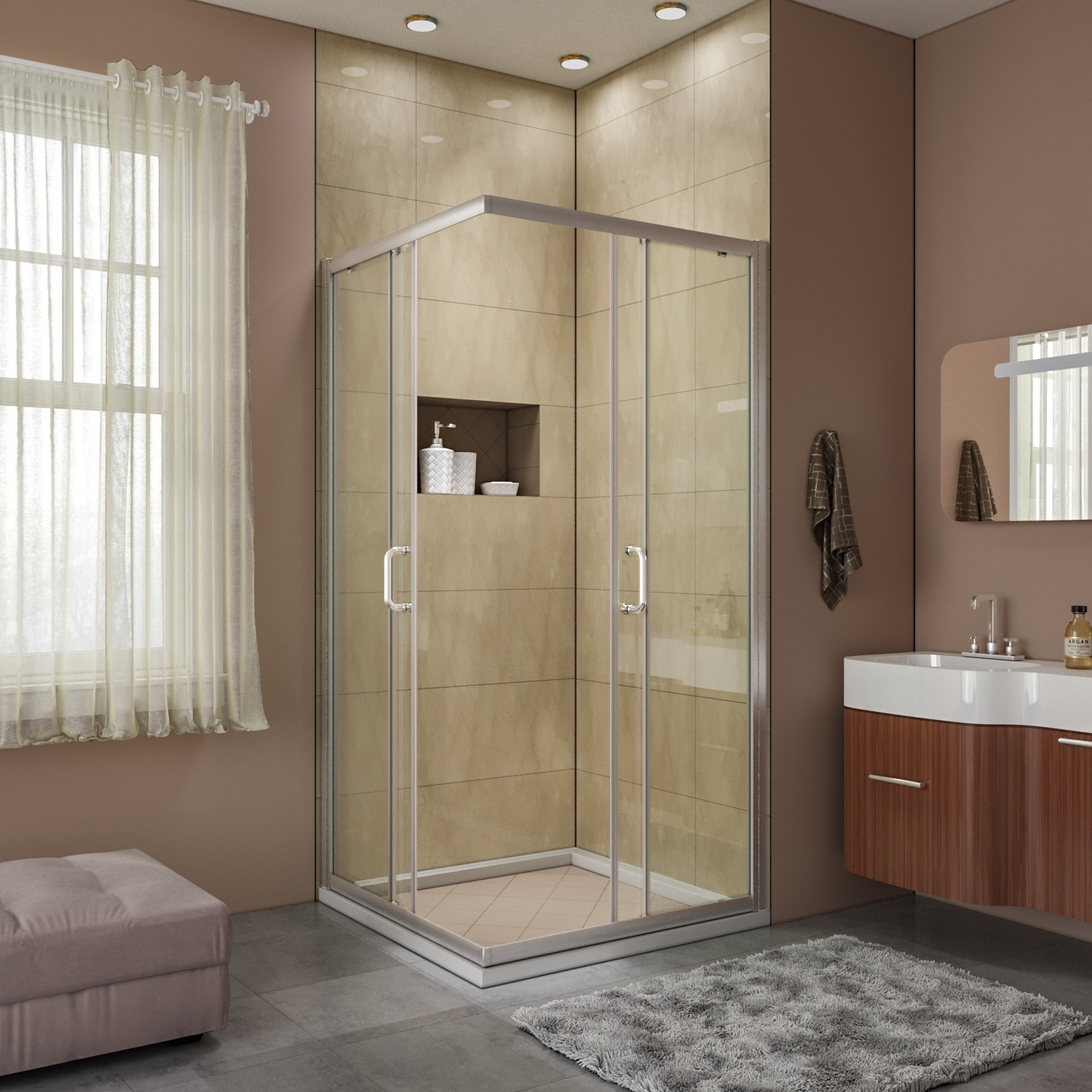 Elegant Chrome Finish Corner Entry Shower Enclosure with Sliding Shower Doors（Shower Base not Included）