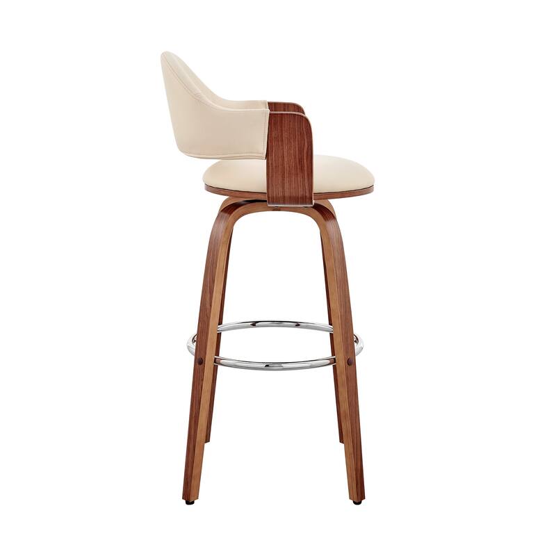 HomeRoots 30" Cream and Brown Fabric Low Back Bar Height Swivel Bar Chair