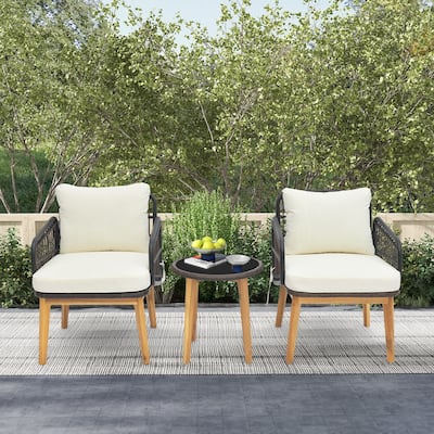 3PCS Patio Furniture Set w/ Cushioned Chairs Tempered Glass Side Table