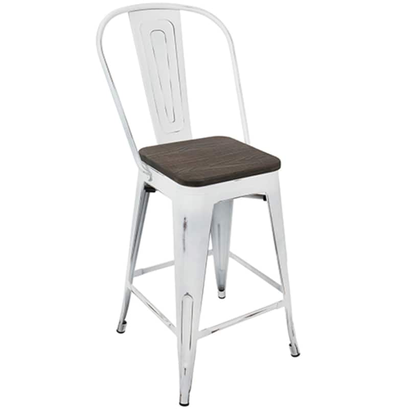 2 Oregon Industrial Vintage White Espresso High Back Barstools 39.5"