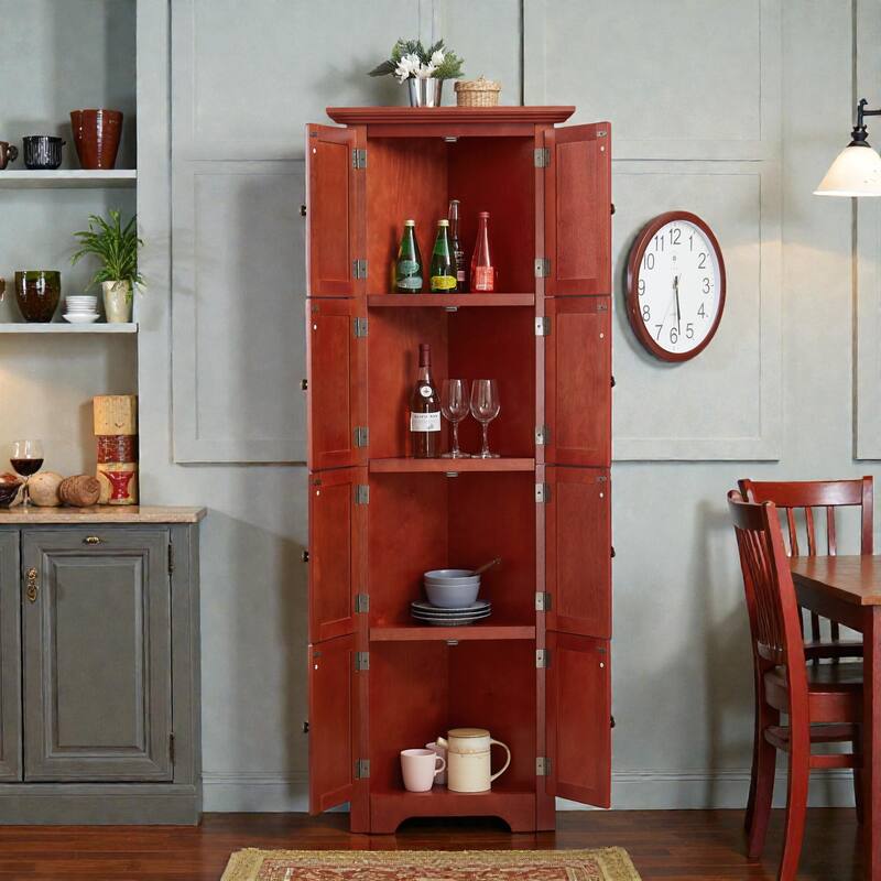 72 Inch Corner Kitchen Pantry Cabinet with 8 Doors, 4-Tier Tall Storage Cabinet for Living Room, Bathroom, Farmhouse Style