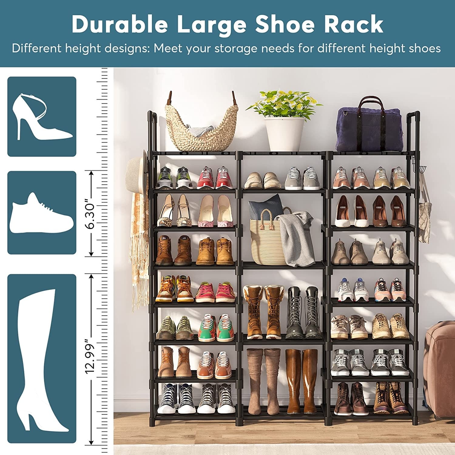 Large Shoe Rack Organizer Tiered Storage Shoe Stand Tower for
