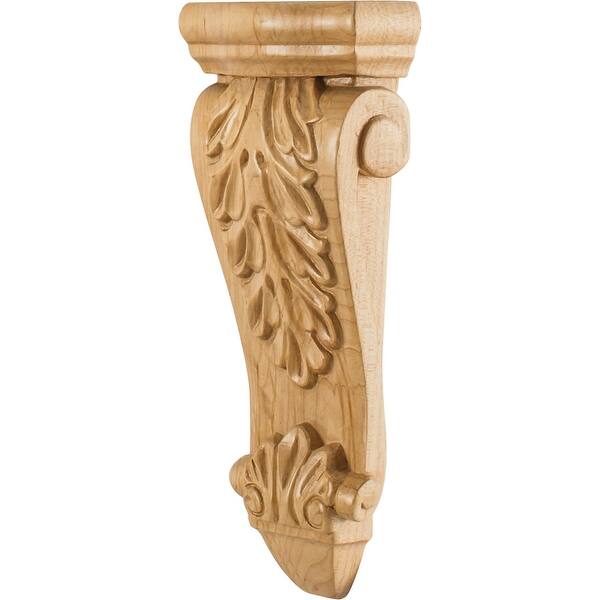 slide 1 of 1, Hardware Resources Corbel with Acanthus Styling, 10"H x 4-1/2"W x Natural Oak