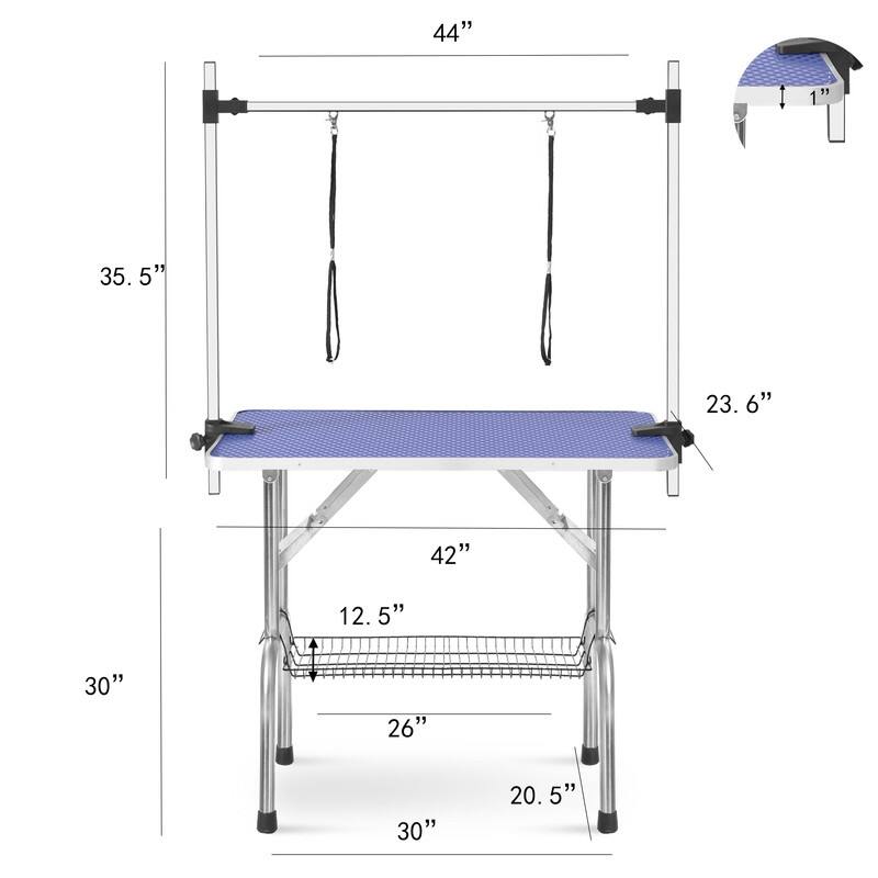 Heavy-Duty Portable Dog Grooming Table with Adjustable Arm, Noose, and Mesh Tray