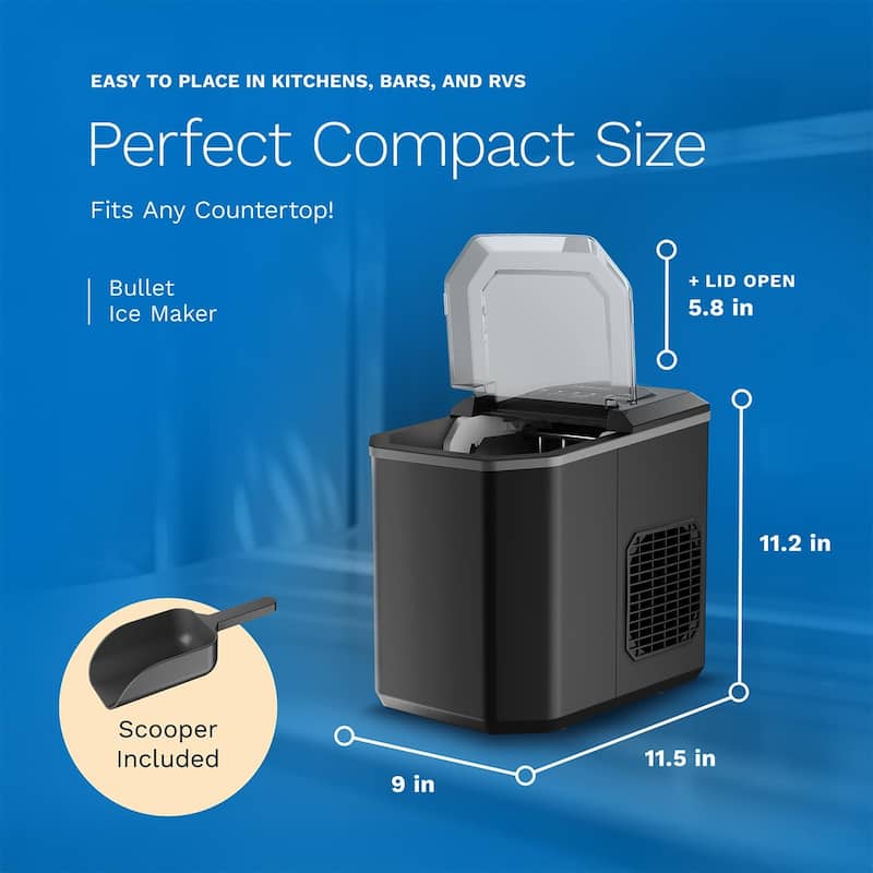 hOmeLabs Countertop Ice Maker - 2 Ice Sizes, 26 lbs/Day, Self-Cleaning - with Ice Scoop & 5 Ice Bags - Black, Sleek, Portable