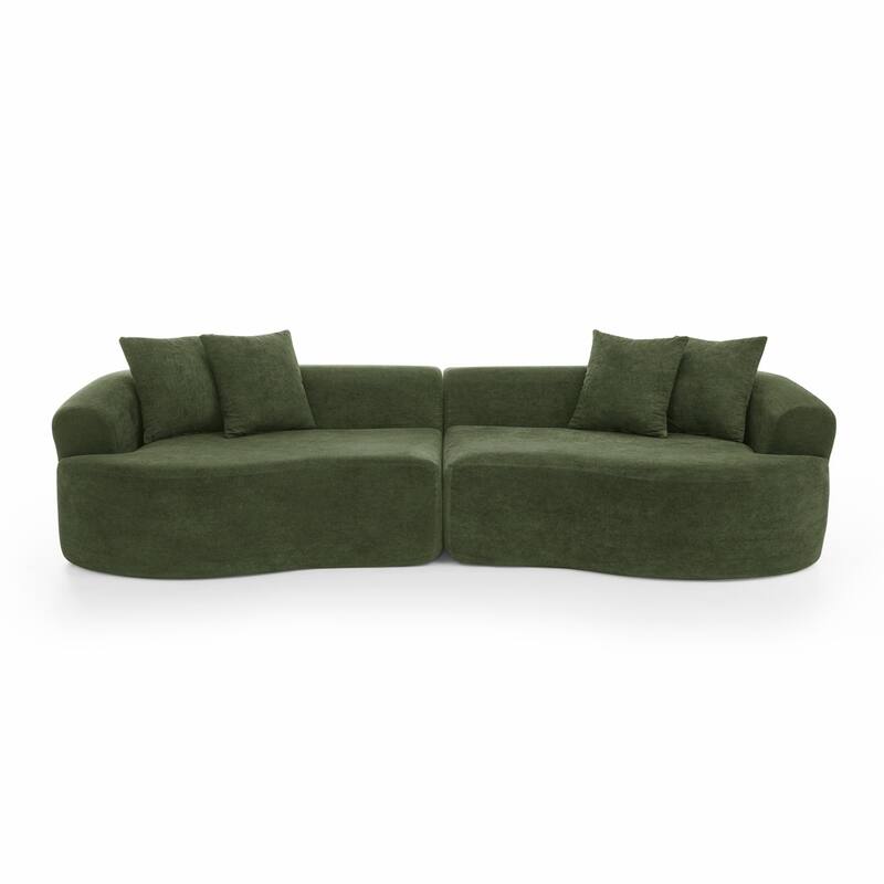 Modern Cloud 4 Seater Sectional Curved Sofa, Minimalist Compression Living Room Couch, No Assembly Needed, Chenille