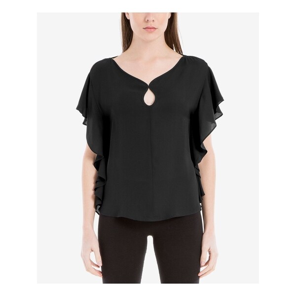 black ruffle blouse short sleeve