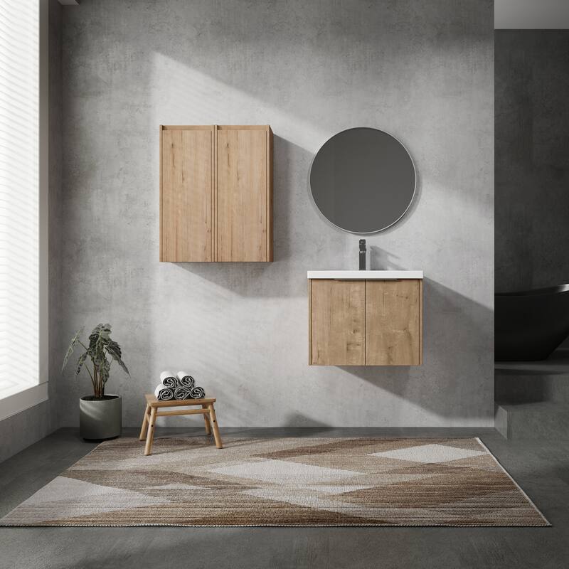 24" Floating Bathroom Vanity with Resin Sink, Side Cabinets, Soft-Close Doors, and Luxury Metal Handles