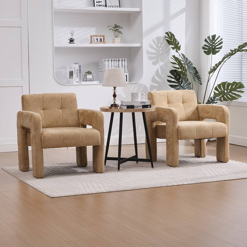 Chenille Upholstered Single Armchair, Ergonomic Lounge Reading Chair, High-density Foam Sofa Chair for Living Room, Bedroom