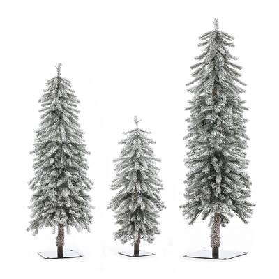 Set of 3 Pre-Lit Flocked Artificial Christmas Trees