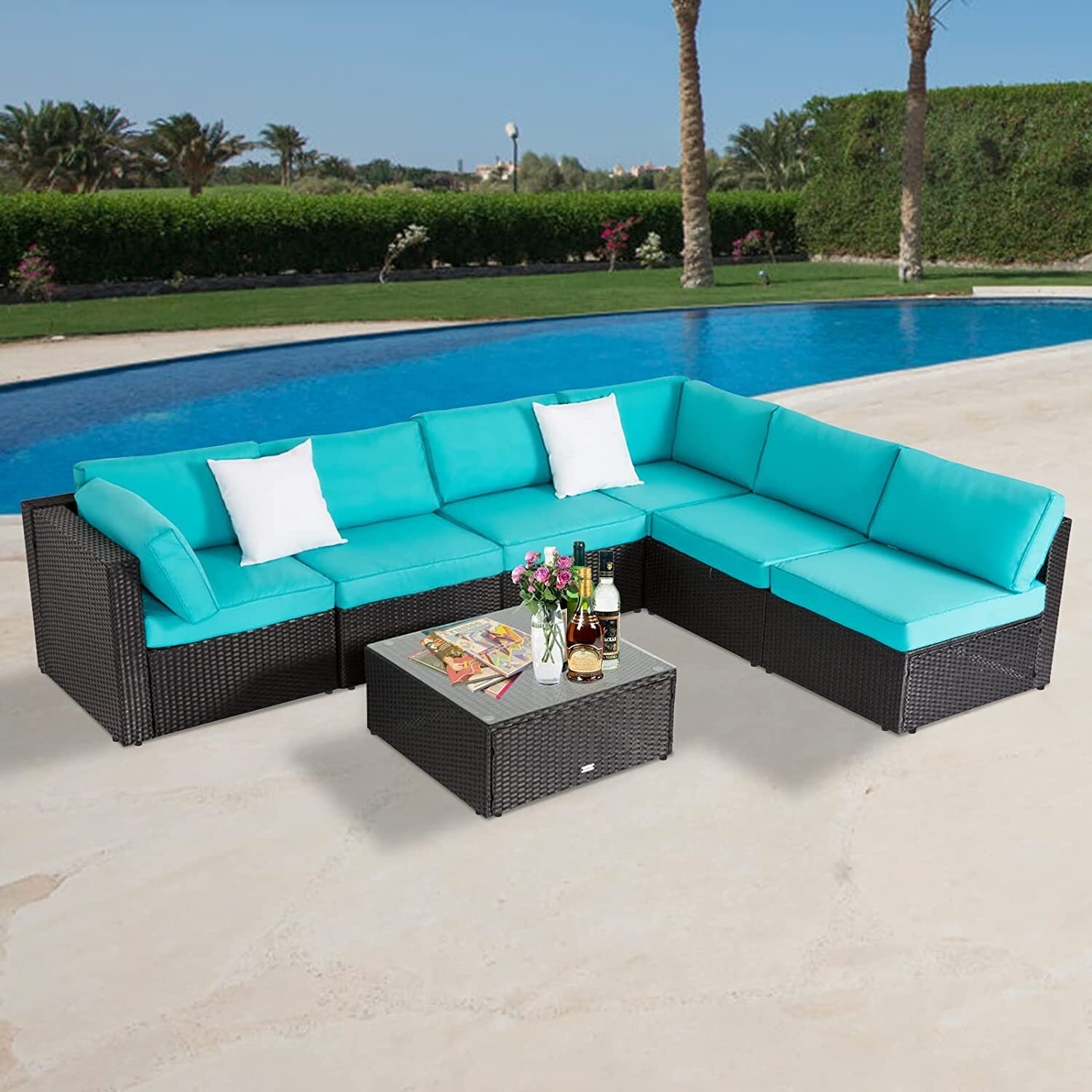 Kinbor 7pcs outdoor patio furniture sectional pe wicker rattan sofa set 2025