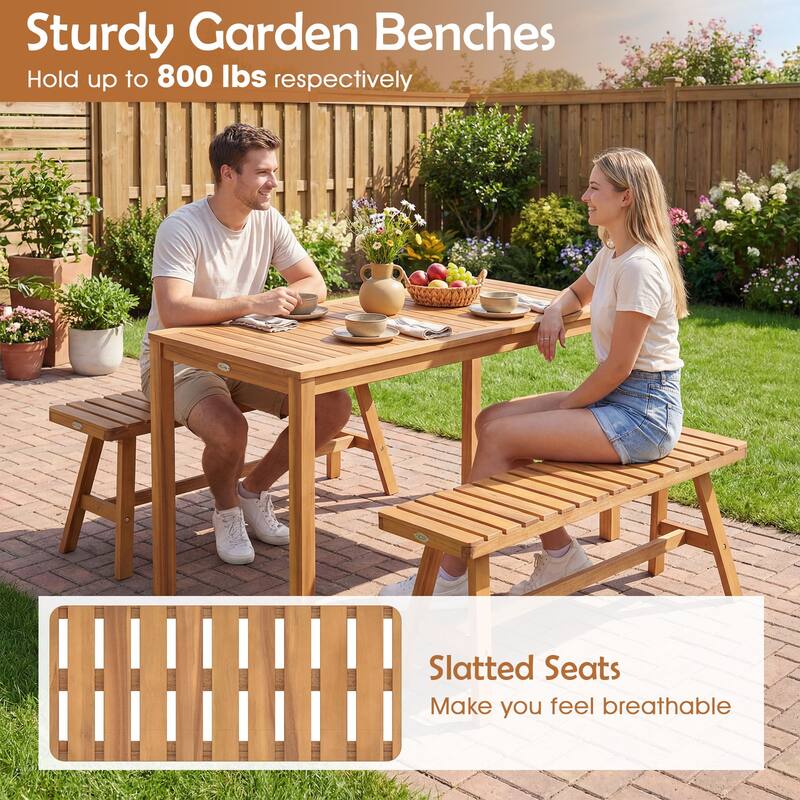 Gymax 2PCS Acacia Wood Outdoor Garden Bench w/Slatted Seat 800 lbs