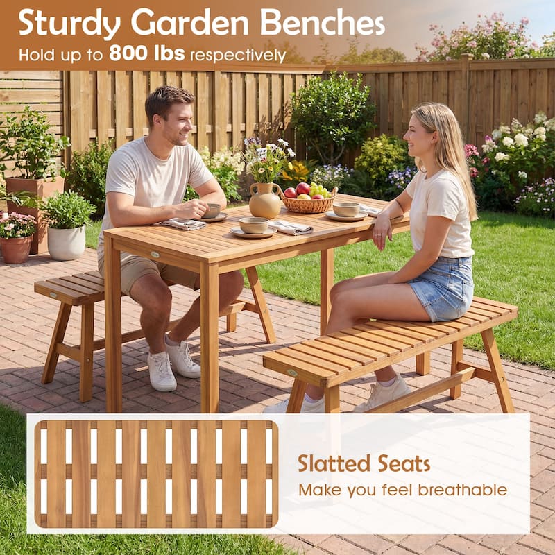 Gymax Outdoor Acacia Wood Dining Table w/Slatted Tabletop for Garden