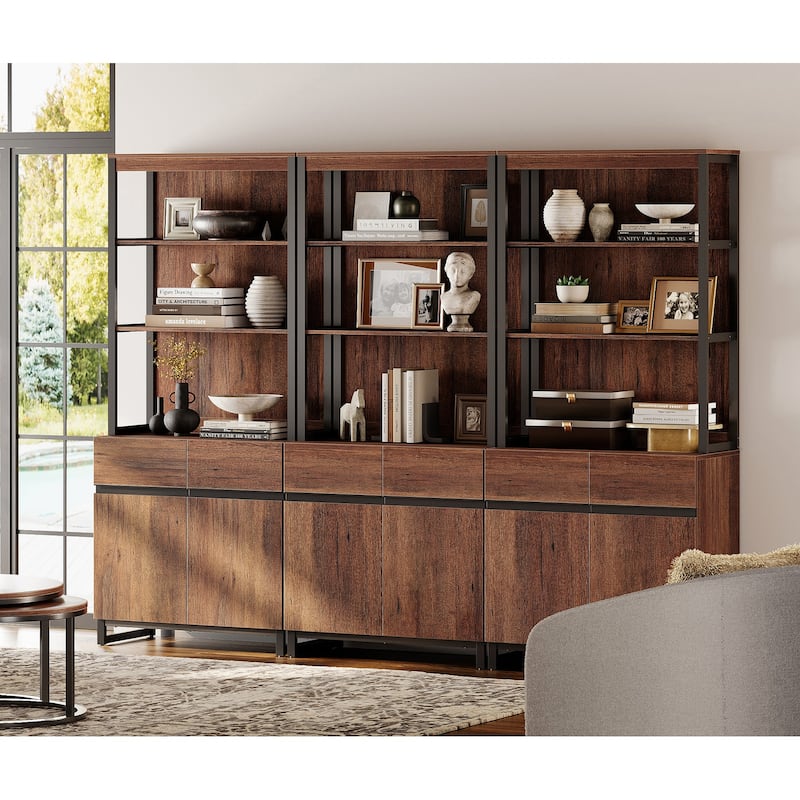 WAMPAT Modern 72" Tall Bookcase with Metal Base and Adjustable Shelves, Library Book Shelf with Storage Cabinet