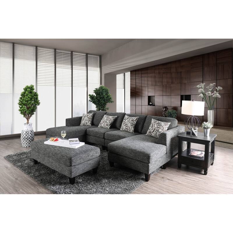 Contemporary Style Ottoman Gray Color Chenille 1pc Ottomans Living Room Furniture Plush Seat